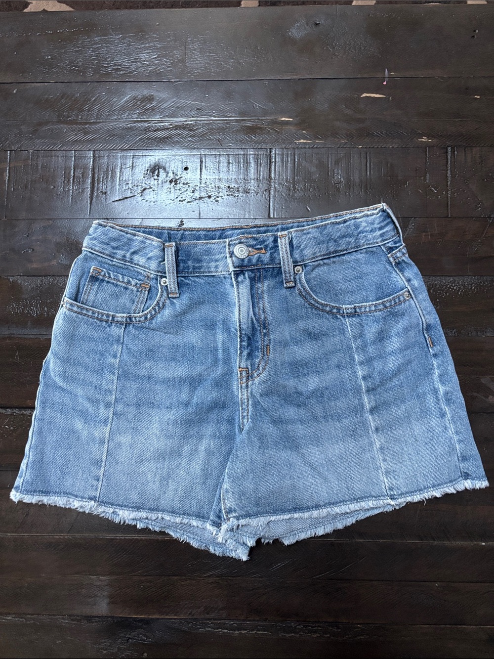 Old Navy girl Light Blue Denim Jean Shorts Frayed Hem high rise adjust waist